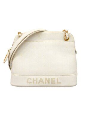 Chanel Shoulder Bag Caviar Leather White Gold